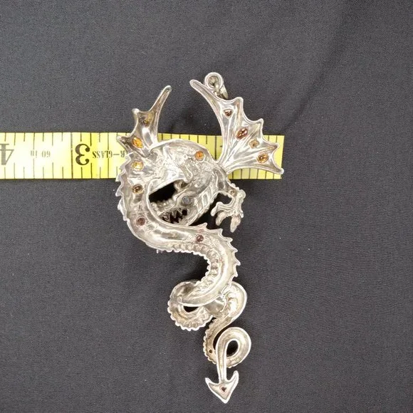 .999 Solid Sterling Silver Rare Very Large Dragon Pendant